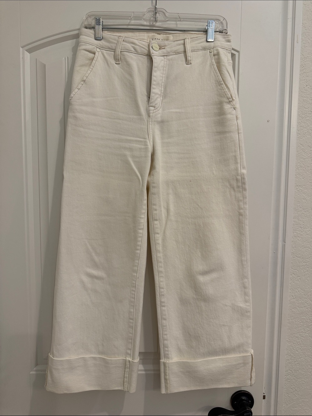 High-Rise Cropped Wide-Leg Jeans in Cream